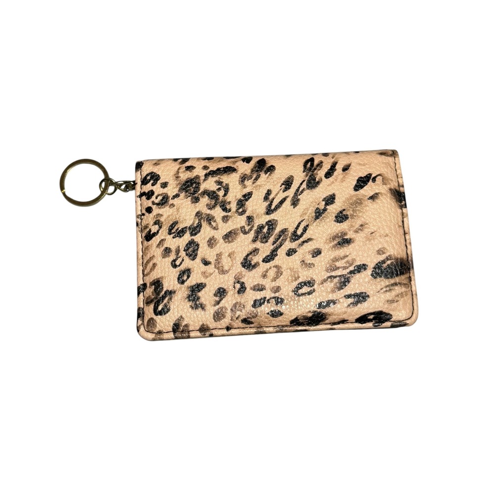 Juicy Couture Leopard Print Bifold Wallet Keychain Card Holder Tan Black - Picture 2 of 6